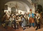 Unbekannter Künstler - Zu den blauen Flaschen, Altwiener Kaffeehausszene