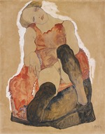 Schiele, Egon - Mädchen mit schwarzen Strümpfen