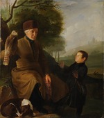 Unbekannter Künstler - Jäger mit Falke. Porträt von Graf Platon Alexandrowitsch Subow (1767-1822) und Iwan Andrejewitsch Jakubowski (1770-1864)