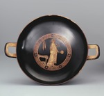 Antike Vasenmalerei, Attische Kunst - Kylix. Frau mit dem Spiegel. Attische Vasenmalerei