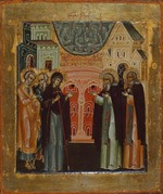 Russische Ikone - Die Erscheinung der Muttergottes vor dem heiligen Sergius von Radonesch
