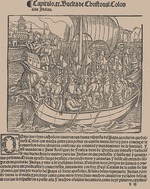 Unbekannter Künstler - Die Rückkehr von Christoph Kolumbus aus Indien. Aus: Historia General de las Indias y Nuevo Mundo, by Francisco López de Gómara