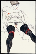 Schiele, Egon - Frau mit schwarzen Strümpfen