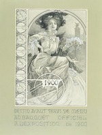 Mucha, Alfons Marie - Offizielles Bankett der Pariser Weltausstellung 1900. Entwurf für die Menükarte