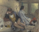 Menzel, Adolph Friedrich, von - Im Eisenbahncoupé (Nach durchfahrener Nacht)