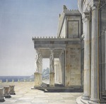 Schinkel, Karl Friedrich - Schloss Orianda auf der Krim. Ansicht des Schlosses auf der Terrasse nach dem Meere zu