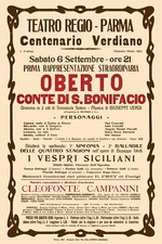 Verdi, Giuseppe - Plakat für die Oper Oberto conte di San Bonifacio von Giuseppe Verdi in Teatro Regio di Parma