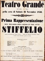 Verdi, Giuseppe - Plakat für die Premiere der Oper Stiffelio von Giuseppe Verdi in Teatro Grande, Triest