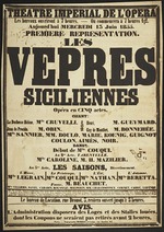 Verdi, Giuseppe - Plakat für die Premiere der Oper Les Vêpres siciliennes von Giuseppe Verdi in Théâtre impérial de l'Opéra, 13.06.1855