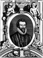 Unbekannter Künstler - Porträt von Dichter John Donne (1572-1631). Die Titelseite von Donnes 80 Sermons