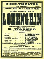 Wagner, Richard - Plakat für die Premiere der Oper Lohengrin von Richard Wagner im Éden Théâtre, Paris