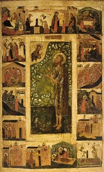 Russische Ikone - Der heilige Alexius von Edessa mit Vita