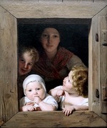 Waldmüller, Ferdinand Georg - Junge Bäuerin mit drei Kindern im Fenster