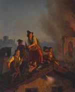 Müller, Carl Friedrich Moritz - Eine Tiroler Bauernfamilie verteidigt ihr Haus gegen angreifende Soldaten. (Szene aus dem Tiroler Volksaufstand 1809)