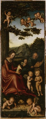 Cranach, Lucas, der Ältere - Heilige Familie von Engeln umgeben. (Linker Flügel eines Marienaltars)