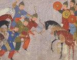 Unbekannter Künstler - Schlacht zwischen den choresmischen Truppen und den Mongolen. Miniatur aus Dschami' at-tawarich (Universalgeschichte)