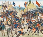 Unbekannter Künstler - Die Schlacht bei Crécy am 26. August 1346 (Miniatur aus Grandes Chroniques de France von Jean Froissart)