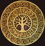 Unbekannter Künstler - Holzplakette mit Dargestellung von Weltenbaum (Yggdrasil). Kopie nach einem nordischen Relief