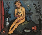 Modersohn-Becker, Paula - Sitzender Mädchenakt mit Blumenvasen