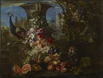 Coninck (Koninck), David de - Stillleben mit Früchten und Blumen im Garten einer italienischen Villa