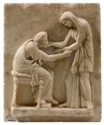 Klassische Antike Kunst - Grabstele. Aus der Nekropole der antiken Alt-Thera