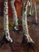 Modersohn-Becker, Paula - Birkenstaemme vor roter Hauswand 