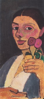 Modersohn-Becker, Paula - Selbstbildnis mit zwei Blumen in der erhobenen linken Hand 