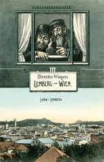 Unbekannter Künstler - Lemberg - Wien. Antisemitische Postkarte