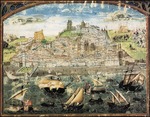 Holanda, António de - Blick auf Lissabon. Miniatur von Crónica de Dom Afonso Henriques von Duarte Galvão