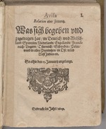 Historisches Objekt - Aviso. Relation oder Zeitung. Titelblatt der Erstausgabe 