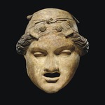Klassische Antike Kunst - Theatermaske der Neuen Komödie mit Darstellung einer Hetäre