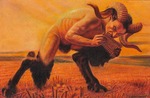 Schwabe, Carlos - Der Faunus, auf der Flöte spielend