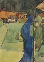 Schiele, Egon - Stadt am blauen Fluss, Krumau 