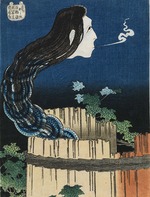 Hokusai, Katsushika - Okiku, das Tellergespenst. Aus der Serie Hyaku monogatari (Hundert Geschichten)