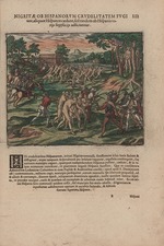 Bry, Theodor de - Sklaven versuchen gegen ihren spanischen Besitzer zu rebellieren, werden aber gefangen genommen und an den Bäumen erhängt