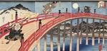 Kuniyoshi, Utagawa (Ichiyusai) - Yoshitsune ichidaiki Gojo-no-hashi no zu (Minamoto no Yoshitsune und Benkei kämpfen auf der Gojo-Brücke)