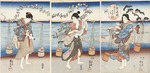 Kuniyoshi, Utagawa - Mutsu no kuni Chidori no Tamagawa (Chidori (Goldregenpfeifer) über dem Tamagawa-Fluss in der Provinz Mutsu