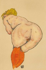 Schiele, Egon - Rückenakt mit orangefarbenen Strümpfen 
