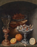 Flegel, Georg - Stillleben mit einem Weinglas, Orangen, einem Teller mit Pilzen und einer silbernen Schale mit Zuckerzeug