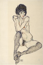 Schiele, Egon - Sitzender weiblicher Akt mit aufgestützen Ellbogen