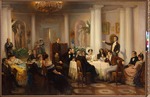 Mjasojedow, Grigori Grigorjewitsch - Puschkin und seine Freunde hören Adam Mickiewicz im Salon von Fürstin Sinaida Wolkonskaja in Moskau
