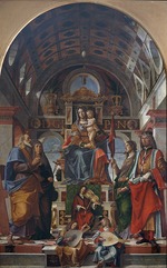 Montagna, Bartolomeo - Madonna und Kind auf dem Thron mit Heiligen und musizierenden Engeln