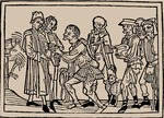 Unbekannter Künstler - Bauern bei der Ablieferung ihrer Abgaben. Aus Speculum Vitae Humanae von Rodericus Zamorensis