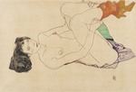 Schiele, Egon - Liegender weiblicher Akt mit angezogenen Beinen