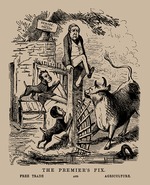 Unbekannter Künstler - Die Verlegenheit des Premierministers. (Peel zwischen Protektion oder Freihandel). Punch, 19. April 1845