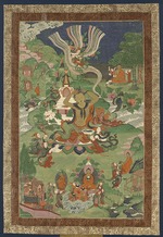 Tibetische Kultur - Thangka mit Szenen aus dem Leben des Buddha