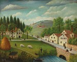Rousseau, Henri Julien Félix - Landschaft mit Bach, Fischer und Spaziergängern