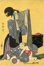 Utamaro, Kitagawa - Hari-shigoto (Handarbeit). Triptychon, linkes Teil
