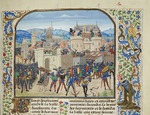 Liédet, Loyset - Wilhelm II. Graf von Hennegau erobert und zerstört Aubenton 1340 (Miniatur aus Grandes Chroniques de France von Jean Froissart)