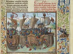 Liédet, Loyset - Die Seeschlacht bei Guernsey 1342 (Miniatur aus Grandes Chroniques de France von Jean Froissart)